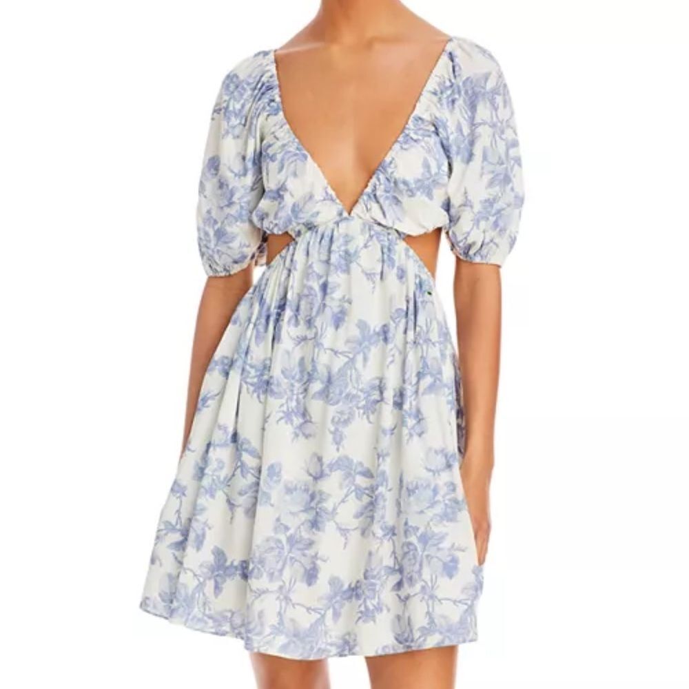 Bardot Womens Eden Mini CutOut Dress XL Blue White Floral Spring Summer Backless